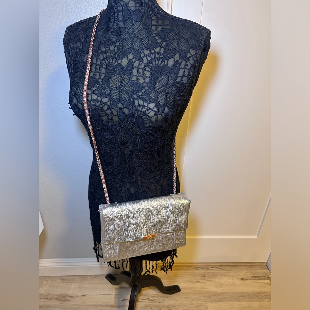 NWT TED BAKER LONDON Parson Soft Leather Silver shoulder crossbody bag purse